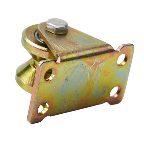 Premium V Groove Wheel Pack And Sliding Gate Casters Crafted From Heavy Gauge Steel For Rock Solid Track Guidance With Top Shelf Durability And No Sweat Installation. Close-up of steel caster.