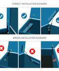 Installation guide showing correct and incorrect setups for Pro Level 15 Inch Gas Struts Lift Supports 450N.