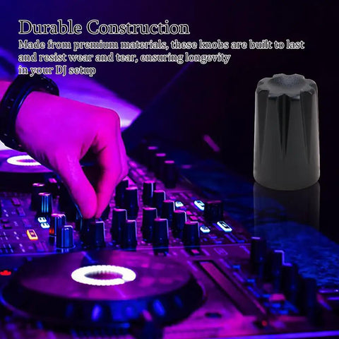 DJ adjusting volume on mixer with 50 Piece Black 6mm D Shaft Potentiometer And Encoder Knobs With Concave Rotary Design