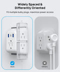 Image showing 5 Outlet USB Wall Plug Extender With USB C Port And 1440J Surge Protector compared to a standard plug adapter.