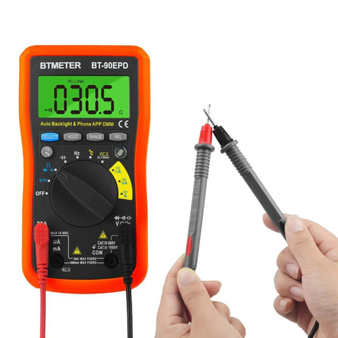 Bluetooth Enabled Digital Multimeter With App Logging And Auto Ranging measuring voltage, showing 030.5 on display.