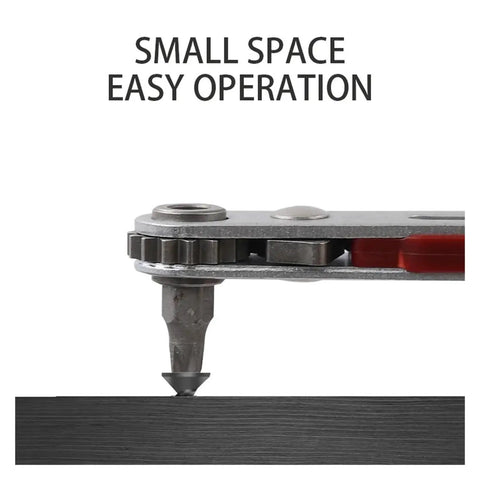 Heavy Duty Chrome Vanadium Steel Workhorse Mini Ratchet Wrench Kit Featuring Bidirectional Quarter Inch Square Drive Hex Socket Adapter And Quick Change Bits Shop Ready, close-up on tool in tight space.