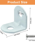 Forty Piece Heavy Duty White L Bracket Corner Brace Kit With Screws Solid Metal Right Angle Mounting Hardware For Shelving Tasks close-up with size dimensions