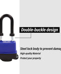 Built-Tough Outdoor Padlock 44mm 1.75 Inch Keyed-Alike with steel body and extra long shackle, shown with double-buckle design.
