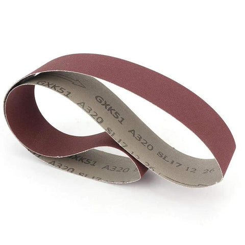 Kickass Aluminum Oxide Sanding Belts 10 Pack 320 Grit Heavy Duty Abrasive Bands For Woodworking Furniture Sanding and Polishing Machines Durable Resin Cloth Grinding Strips on a roll.