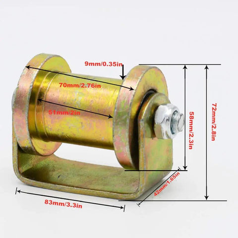 Heavy Duty Galvanized Track Wheel For Sliding Gates And Barn Doors Built Tough With 45 Steel Rail And Double Bearings Perfect For Gate Frames Industrial Carts And Wire Rope Rails 60mm 4 Inch side view with measurements shown.