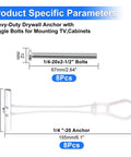 8Pack Heavy Duty Drywall Anchors Kit With One Fourth Twenty Toggle Bolts For Drywall And Hollow Walls Ideal For Mounting TVs And Cabinets Delivers Rock Solid Hold And Easy Install For Secure Hangs. 1/4-20 bolt and toggle anchor with 8pcs