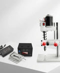 Upgrade Your Workshop Game With This Compact Mini Bench Drill Press Featuring A Sturdy Rectangular Base And Smooth Vertical Slide For Precisely Controlled Drilling. Red Adjustment Knobs Make Tinkering Easy Peasy. Perfect For Diy Crafts, Models, And Small.