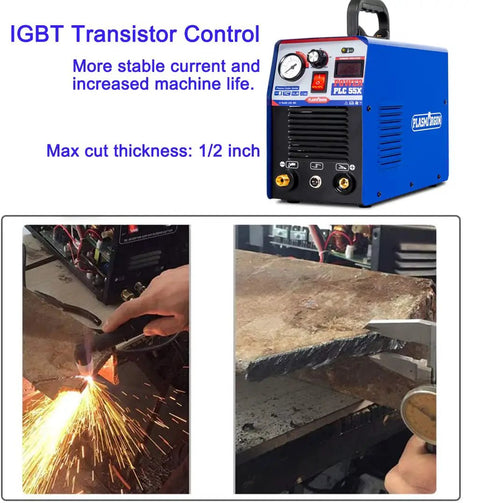 Dual Voltage Plasma Cutter 55 Amp PLC55 IGBT Inverter Portable 110V 220V Air Cut Tool For Metal Half Inch Clean Cut With Intelligent Digital Display Fast Cutting Lightweight No Fuss On The Go For DIY And Pro Workshops