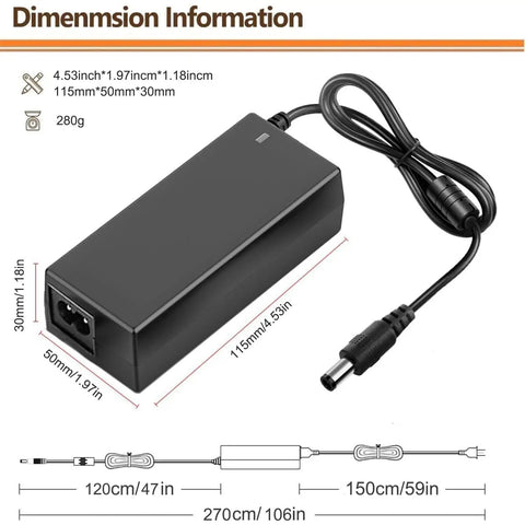 54V 1.1A DC Power Adapter For UniFi USW-Lite-8-PoE 8-Port Gigabit Switch, black 115x50x30mm with 106in cord