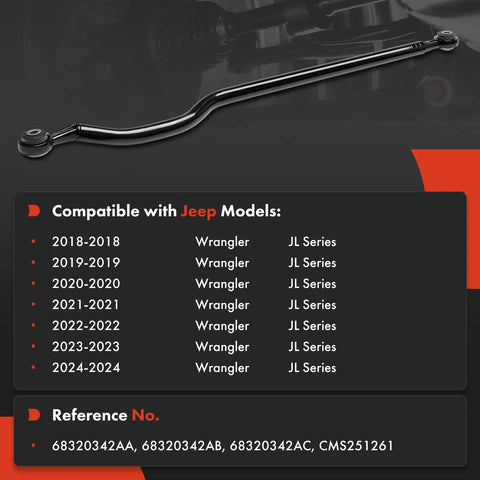 Rear Panhard Bar For Jeep Wrangler JL 2018 2024 Track Rod To Tighten Loose Steering With Solid Steel Construction Pre Greased And Rust Proof For Rugged Trails And Everyday Driving, black steel bar