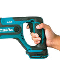 Close-up of hand holding 18V LXT Cordless Rotary Hammer With SDS Plus Bit Compatibility, 3 Mode Operation Including Rotation Only, Hammering With Rotation, And Hammering Only, 0 to 1200 RPM, 0 to 4000 BPM, Tool Only, Renewed.