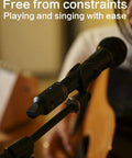 Aroma Wireless XLR Transmitter and Receiver Set for Pro UHF Microphone System attached to a dynamic mic on stage.
