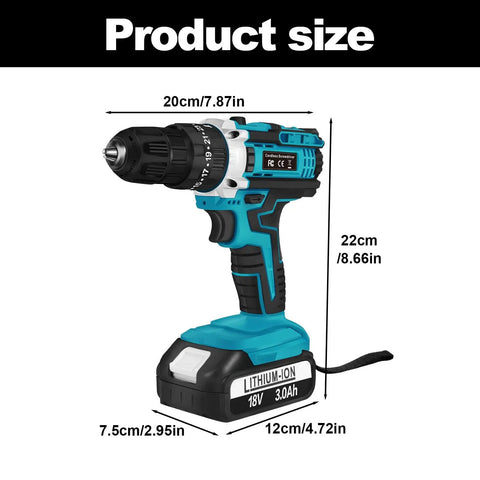 Product size of Heavy Duty Cordless Drill Plus Electric Screwdriver Power Tool Set With Rechargeable Battery And Two Speed Settings Plus Twenty Five Torque Adjustments For Slick Crafting Projects That Knock Out Tasks With Zero Sweat.
