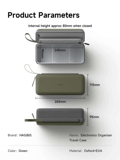 Slay Your Cable Chaos with This Ultimate Electronics Organizer Travel Case featuring waterproof bag design, green color, 265x115x95mm.