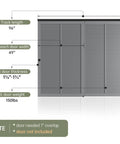 Diagram of 8 Ft Bypass Double Sliding Pocket Door Hardware Kit in Aluminum and Black Modern Style showing dimensions and features