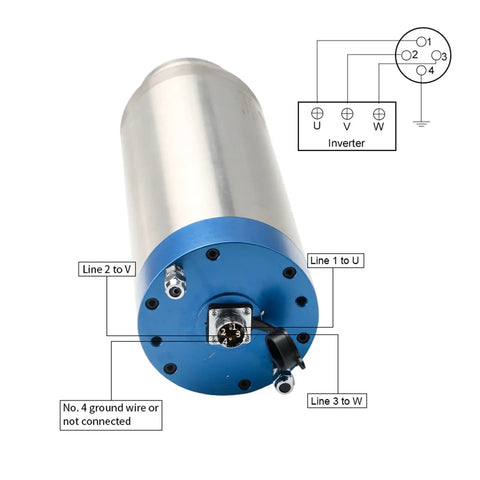 Heavy Duty Cnc Spindle Motor With Water Cooled Design And Er25 Chuck 5.5 Kw Power showing wiring connections and plumbing details.