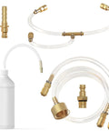 Hydraulic Steering Bleed Kit For Sea Star Systems with 1L fluid bottle, filler hose, tee hose, rust-resistant PU and copper components.