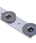 Close-up of duct stretcher tool for HVAC installations and repairs with metal washers on a metal sheet for precise ductwork stretching