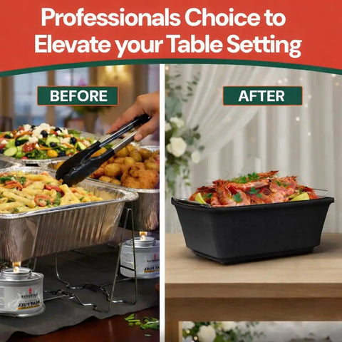 Full Size Chafing Dish Wind Guard Pack Of 6 Slip On Chafer Rack Cover Machine Washable Wind Screen before and after buffet setup.