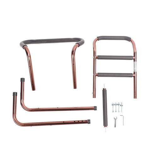 Bedside Auxiliary Rail With 4 Padded Handles For Seniors And Pregnant Women, Durable Aluminum Alloy components laid out