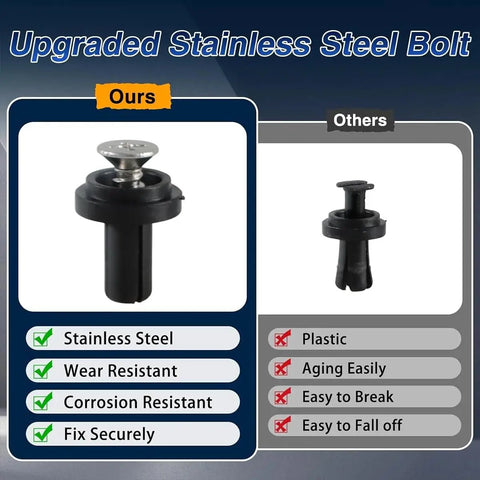 Comparison of stainless steel and plastic bumper bolts for Ford F Series Super Duty Tailgate Upper Rubber Bumper Bushing Kit