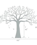 Family Tree Wall Decal in Chestnut Brown, 107 Inches Wide By 90 Inches Tall, Matte Vinyl Peel and Stick Wall Art with dimensions