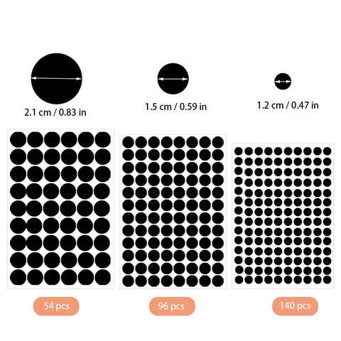 580 Pcs Self Adhesive Screw Hole Caps Set, Black Dust Proof Covers For 12mm 15mm And 21mm Holes, 6 Sheets With 3 Sizes