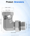 3 By 8 Inch Female NPSM Swivel To 3 By 8 Inch Male SAE ORB 90 Degree Elbow Adapter For Hydraulic Lines, J512 And J1926 Compatible with dimensions