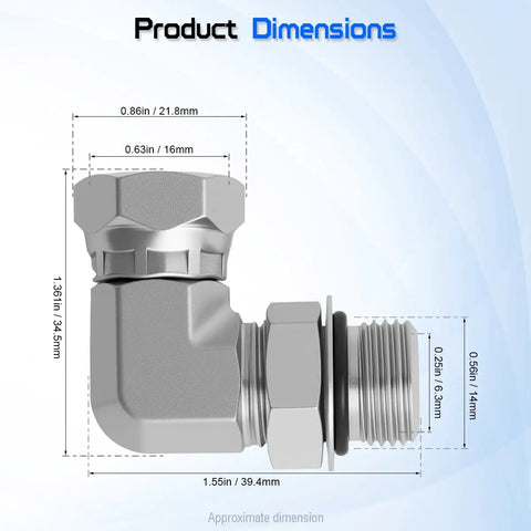 3 By 8 Inch Female NPSM Swivel To 3 By 8 Inch Male SAE ORB 90 Degree Elbow Adapter For Hydraulic Lines, J512 And J1926 Compatible with dimensions