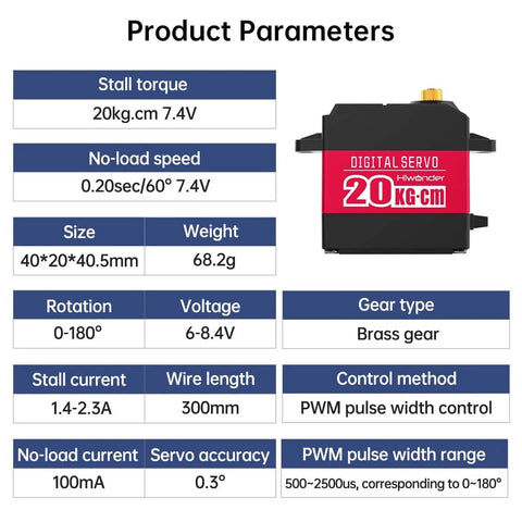 Beefy 20Kg High Torque Digital Servo with Full Metal Gear and Durable Metal Case Product Parameters