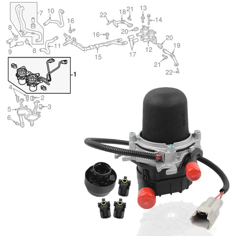 Secondary Air Injection Pump Replacement For 2007 To 2013 Toyota Sequoia Tundra Land Cruiser LX570 Smog Pump OEM Part 17610 0S010 10200231AA 33 2504M Direct Fit Plug And Play, shown with components and wiring connector.