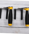 One Pair Heavy Duty Gypsum Board Lifter Designed For No Sweat Handling Of Glass And Ceramic Tile Panels With Adjustable Angles And Slick Grip For Effortless Job Site Moves handles with textured grip, black and yellow, ergonomic design, sturdy construction.