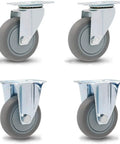 Built Tough Heavy Duty Caster Wheels Roll Like A Dream With Silent Glide 360 Degree Swivel Smooth Rubber Rollers For Everyday Furniture And Workbench Upgrade Three Inch Four Pack, gray wheels with metal mounts.