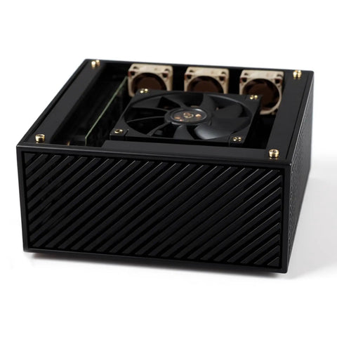 Front view of Mini CNC Aluminum ITX PC Case For Low Profile GPUs Quiet High Airflow Durable Aluminum Alloy Frame Compact Workstation Chassis