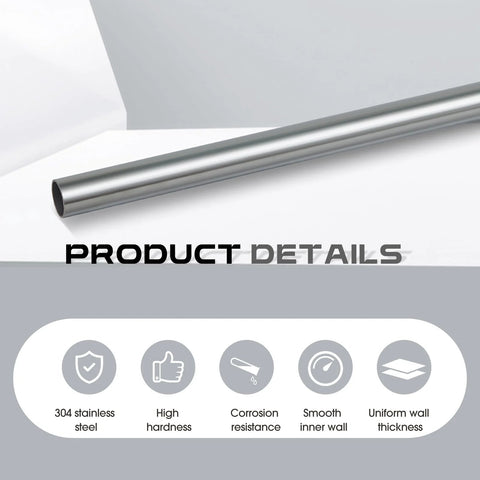 Side view of 304 stainless steel tubing, 1-1/2 in OD, 0.06 in wall, 2 ft length