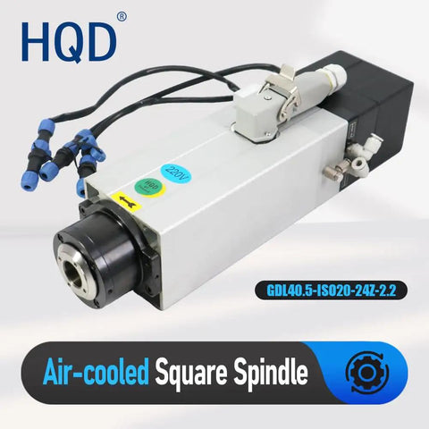 Battle Tested Air Cooled Square Spindle Motor For Cnc Routers 2.2Kw showing motor design with cables and connectors.