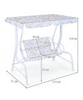 Two-Seater Kids Patio Swing With Adjustable Canopy, Safety Belt And Curved Armrests, Outdoor Hanging Bench, White Elephant Pattern