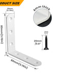 Heavy Duty White Floating Shelf Brackets 4 Pack L Brackets For Wall Mounted Storage showing 4mm thick steel with dimensions.