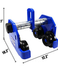 Beefed Up Dual Wheel Beam Trolley For Lifting, 2 Ton Capacity, blue steel manual hoist with adjustable flange dimensions