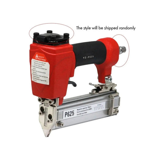 Hella Reliable Oil Free Pneumatic Staple Gun And Kickass Finish Nailer with ergonomic grip, YZ-P625 model, shown from the side.
