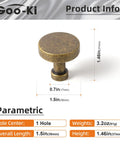 Antique Brass Cabinet Knob Set 6 Pack Solid Zinc Alloy Drawer Pulls, 1.5in wide with single hole screws, vintage design.