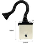 Straight Up Solid Soldering Fume Extractor With 90W Brushless Motor And Three Stage Filtration, flexible hose design and dimensions, 230MM x 210MM.