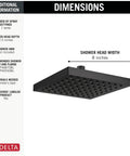 Image of an 8-inch square rain shower head with dimensions, showcasing Chrome 8 Inch Square Rain Shower Head With Soft Rain Spray for a dope spa-like shower.