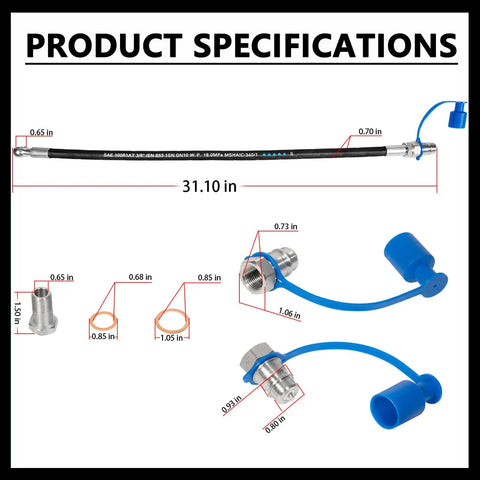 Beefy Heavy Duty Hydraulic Top Link For Tractors And Excavators Adjustable Cat 1 To 2 Length One Eighth To Twenty Six And Three Eighths Inches Includes Locking Block And Dual Hoses Ideal For Agriculture Waste Construction And More, 31.10 in hose