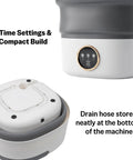 Clutch 20L Foldable Portable Washer With Power Spin Basket 3 Cleaning Modes Blue Light Tech showing 3 time settings and compact build.