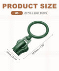 20 Pack Size 5 Zipper Sliders Metal Replacement With Pull Loop No Sewing Needed For Quick Fixes On Bags Wallets Jackets And Other Closed End Zippers In Green DIY Friendly showing green slider with dimensions 39.5x19mm.