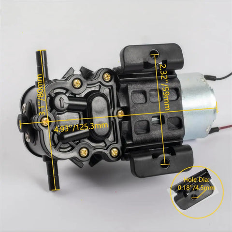 Self Priming 12V Water Dispenser Pump For Primo Brio Avalon Bottled Water Dispenser Bottom Loading System Replacement Part Delivers 1.2 LPM At 35 PSI Quiet DC Pump With Easy Install And Reliable Performance, dimensions shown