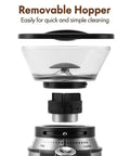 Electric Conical Burr Coffee Grinder With 17 Grind Settings From French Press To Espresso features removable hopper for easy cleaning.