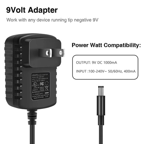 9V adapter for Guitar Looper Pedal With Tuner, 9 Loops, 40 Minutes Recording Time, 48K 24Bit Lossless Audio, zero point six amp power supply